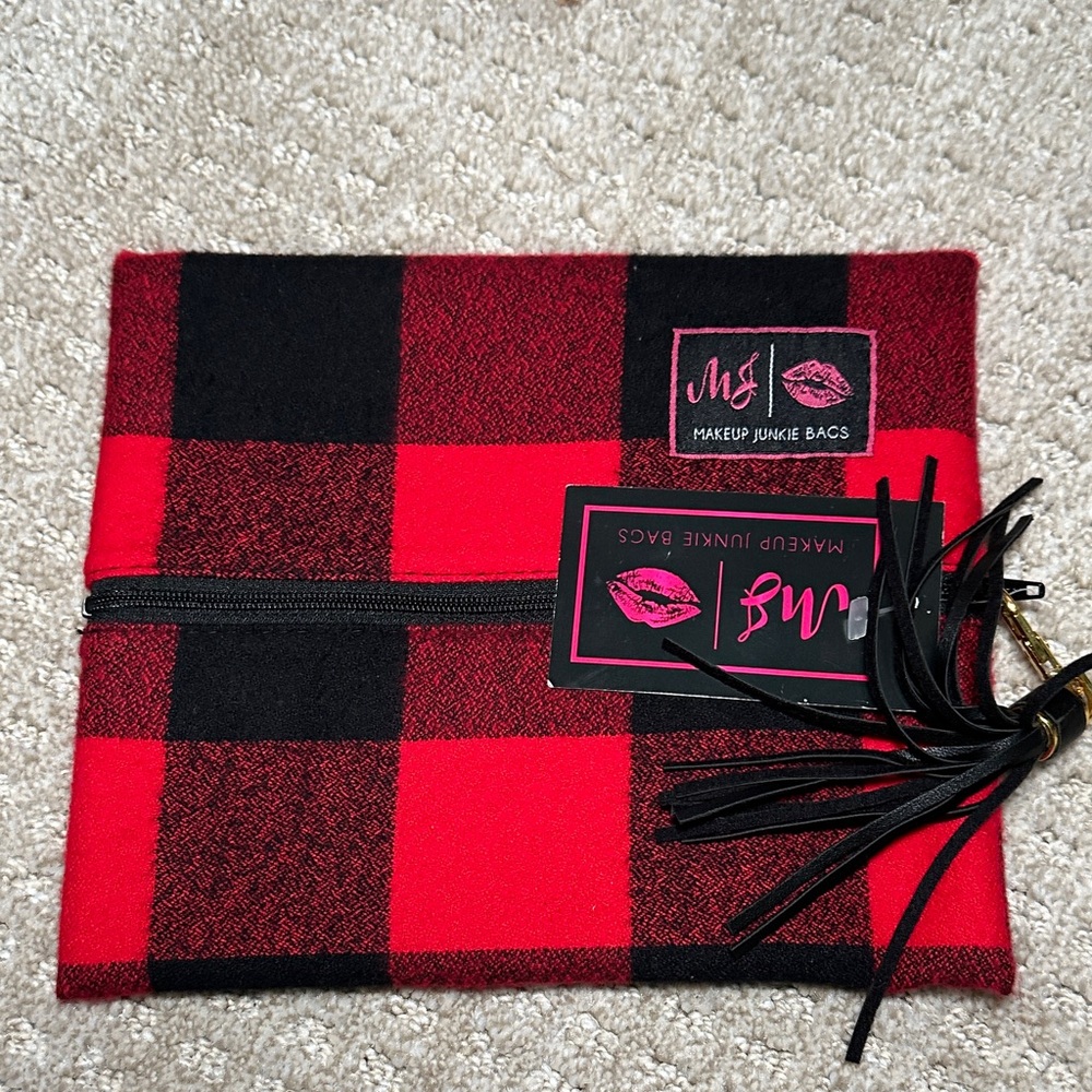 Makeup Junkie Bags Red and Black Checkered Pouch